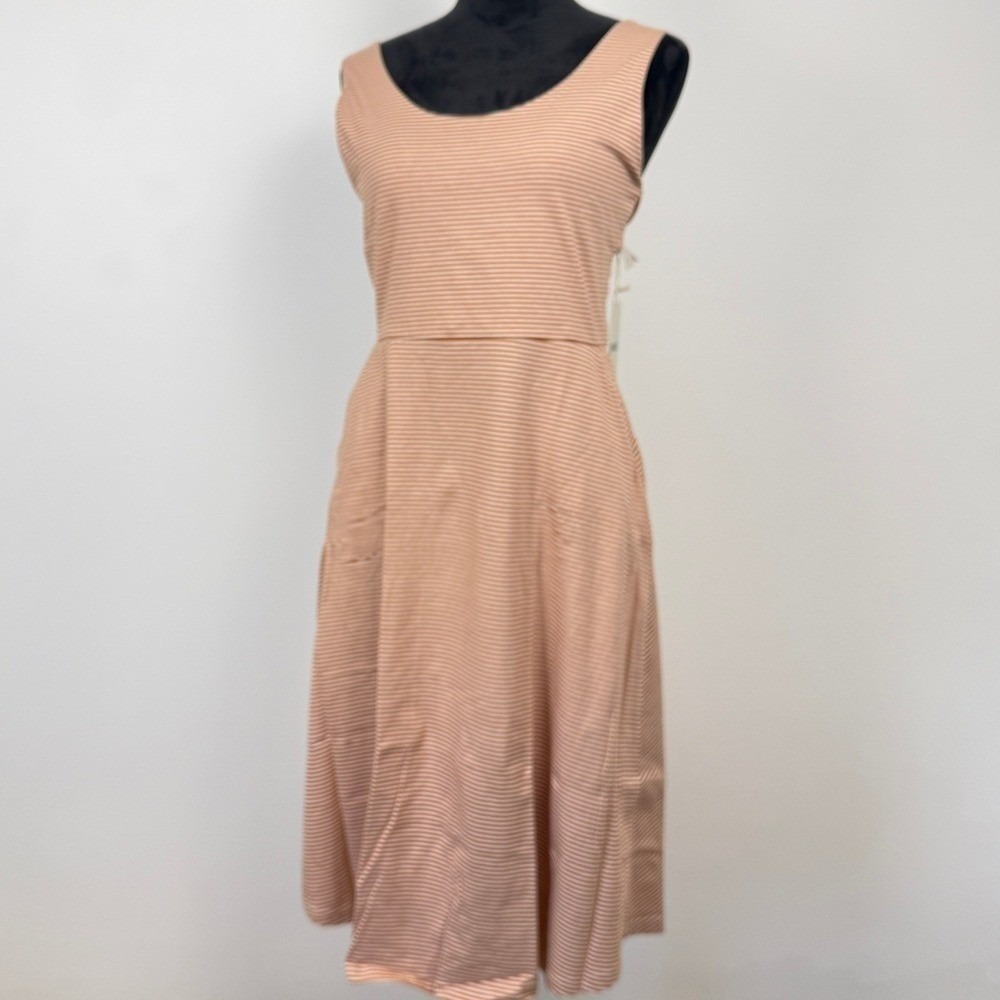 Pact Striped Tie Back Cutout Sundress Midi Dress L Rust Tan Coastal Vacation - Picture 2 of 10